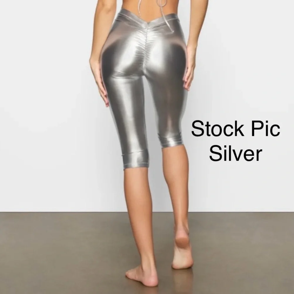 SKIMS NWT Metallic Swim V-Waist Pants Crop Gold XXS Scrunch Butt Ruched